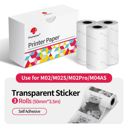 Thermal Paper Original  Sticker 3 Rolls Fit M02 M02S M02 Pro Thermal Printer Mini Thermal Photo Sticker