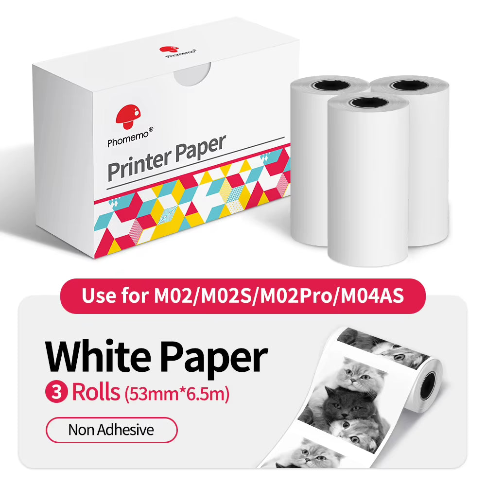 Thermal Paper Original Sticker 3 Rolls Fit M02 M02S M02 Pro Thermal Pr ...