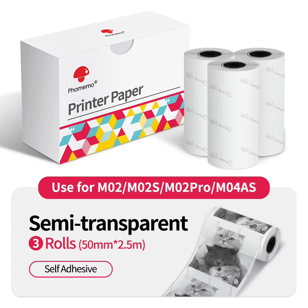 Thermal Paper Original  Sticker 3 Rolls Fit M02 M02S M02 Pro Thermal Printer Mini Thermal Photo Sticker