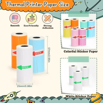 Mini Printer Sticker Paper, Thermal Paper Rolls for T02/M02 and Mini Printer, Smooth Color Self-Adhesive Paper 25X57Mm Paperang