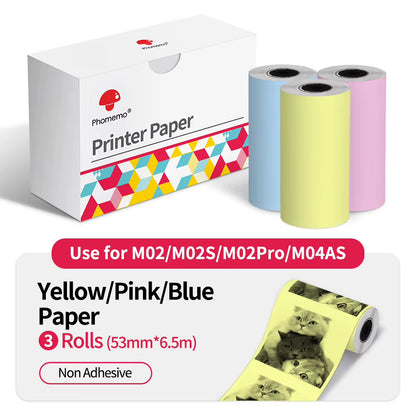 Thermal Paper Original  Sticker 3 Rolls Fit M02 M02S M02 Pro Thermal Printer Mini Thermal Photo Sticker