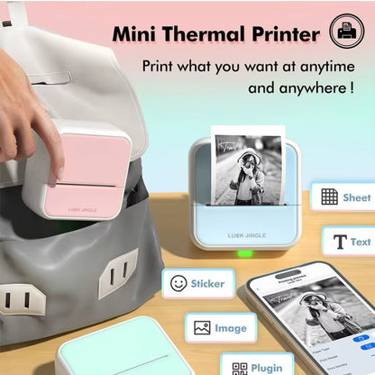 203DPI Portable Thermal Label Printer Mini Wireless Portable Sticker Printer Study Notes Learning Photos Inkless Mini Printer