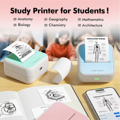 203DPI Portable Thermal Label Printer Mini Wireless Portable Sticker Printer Study Notes Learning Photos Inkless Mini Printer
