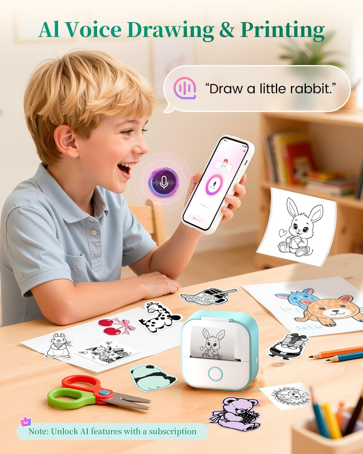 Mini Sticker Printer-T02 Mini Thermal Printer AI Sticker Maker with 600 Pcs