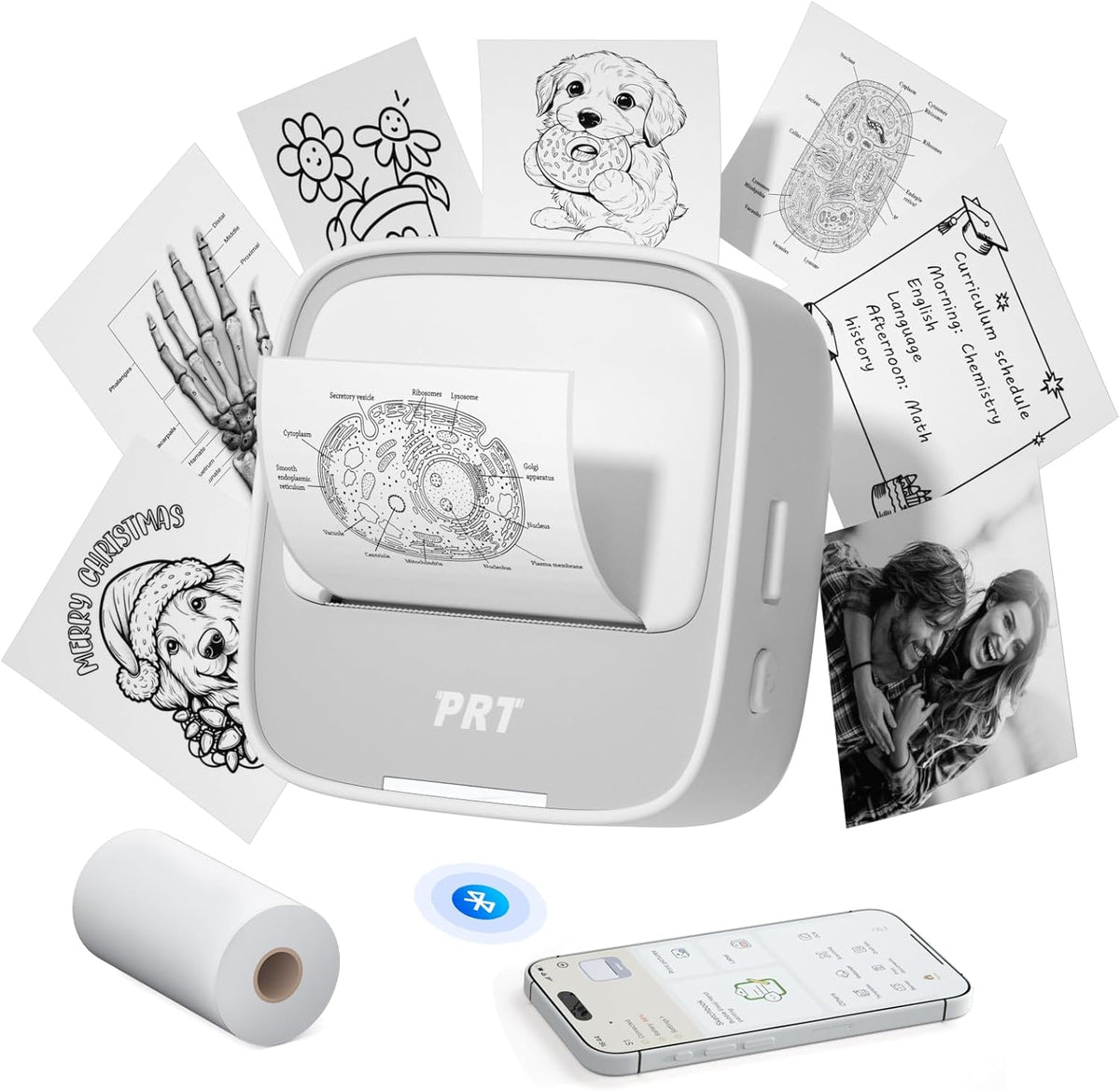 Sticker Printer, Mini Thermal Printer Bluetooth Portable Sticker Maker with 1 Roll Paper, Print Pod, for Study Notes, Pictures, Labels, DIY, Multiple Templates for Phones & Tablets