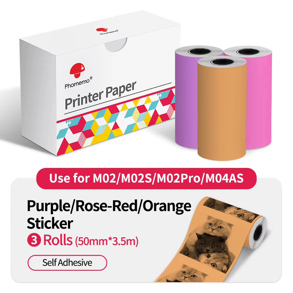 Thermal Paper Original  Sticker 3 Rolls Fit M02 M02S M02 Pro Thermal Printer Mini Thermal Photo Sticker