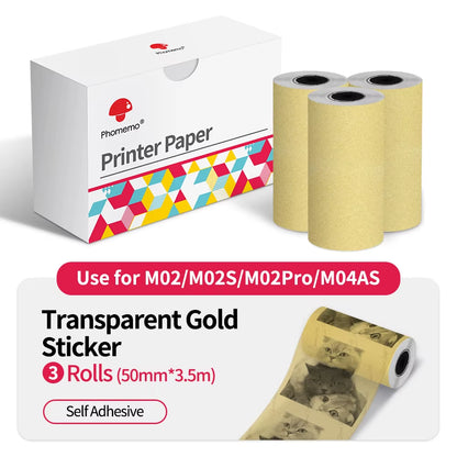 Thermal Paper Original  Sticker 3 Rolls Fit M02 M02S M02 Pro Thermal Printer Mini Thermal Photo Sticker