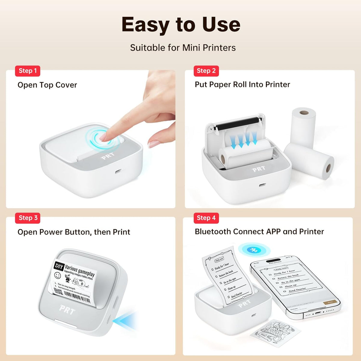 Sticker Printer, Mini Thermal Printer Bluetooth Portable Sticker Maker with 1 Roll Paper, Print Pod, for Study Notes, Pictures, Labels, DIY, Multiple Templates for Phones & Tablets