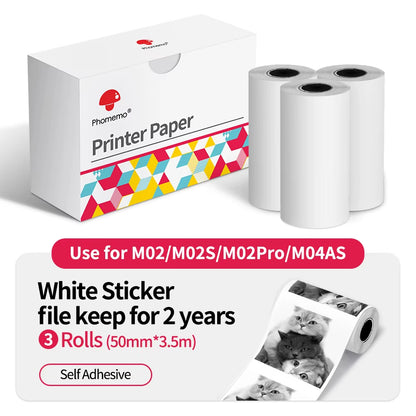 Thermal Paper Original  Sticker 3 Rolls Fit M02 M02S M02 Pro Thermal Printer Mini Thermal Photo Sticker