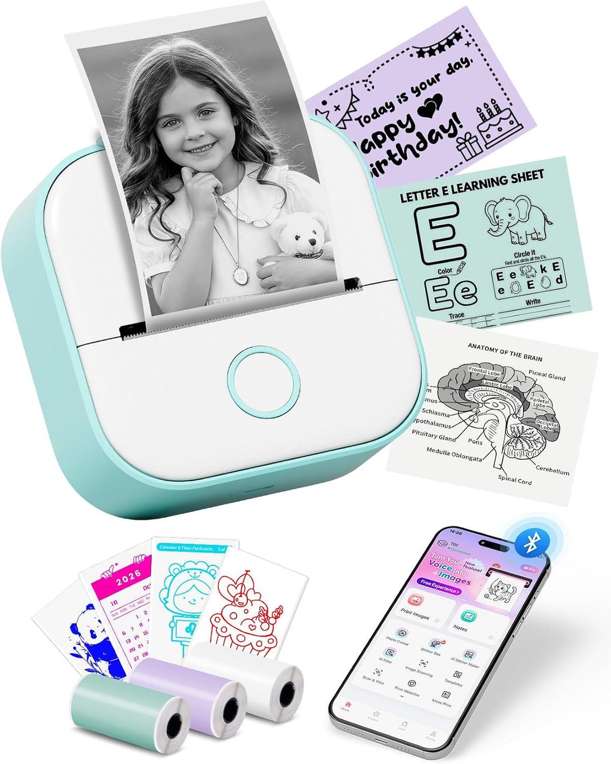 Mini Sticker Printer-T02 Mini Thermal Printer AI Sticker Maker with 600 Pcs