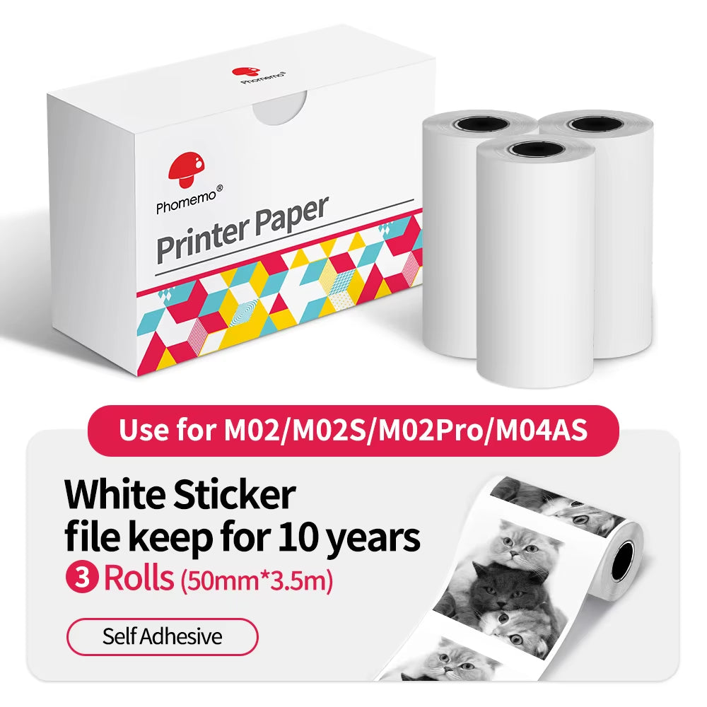 Thermal Paper Original  Sticker 3 Rolls Fit M02 M02S M02 Pro Thermal Printer Mini Thermal Photo Sticker