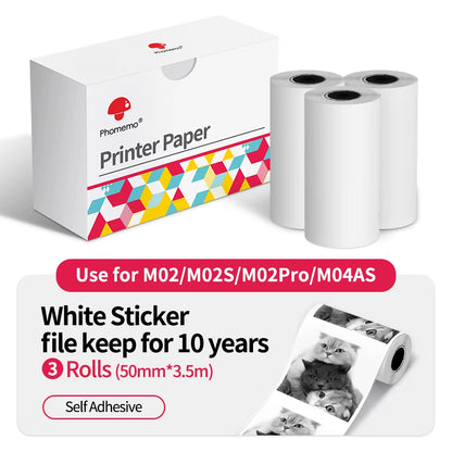 Thermal Paper Original  Sticker 3 Rolls Fit M02 M02S M02 Pro Thermal Printer Mini Thermal Photo Sticker