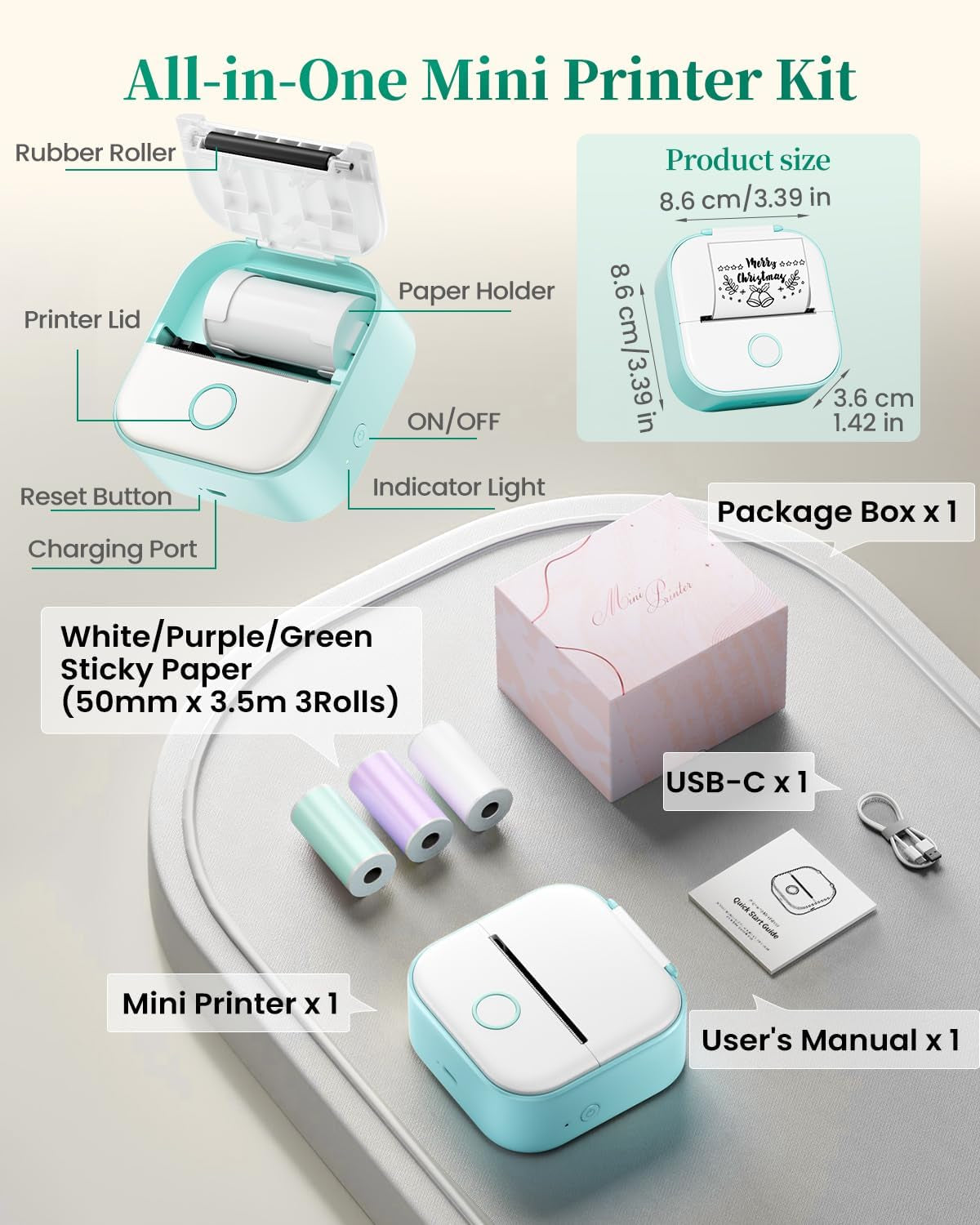 Mini Sticker Printer-T02 Mini Thermal Printer AI Sticker Maker with 600 Pcs